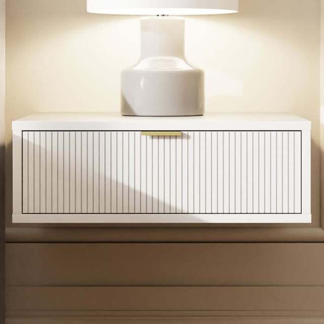 GFW Sienna Single Drawer White Ribbed Wall Mounted Bedside Table Set of 2 - Wilko - image 1