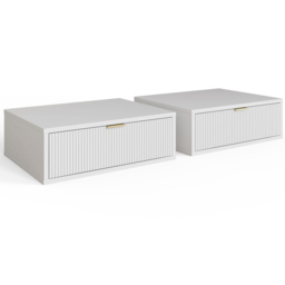 GFW Sienna Single Drawer White Ribbed Wall Mounted Bedside Table Set of 2 - Wilko - thumbnail 3