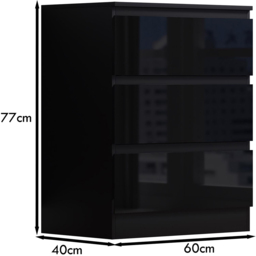 FWStyle Stora 3 Drawer Black Gloss Chest Of Drawers - Wilko - thumbnail 7