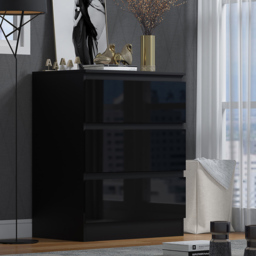 FWStyle Stora 3 Drawer Black Gloss Chest Of Drawers - Wilko - thumbnail 6