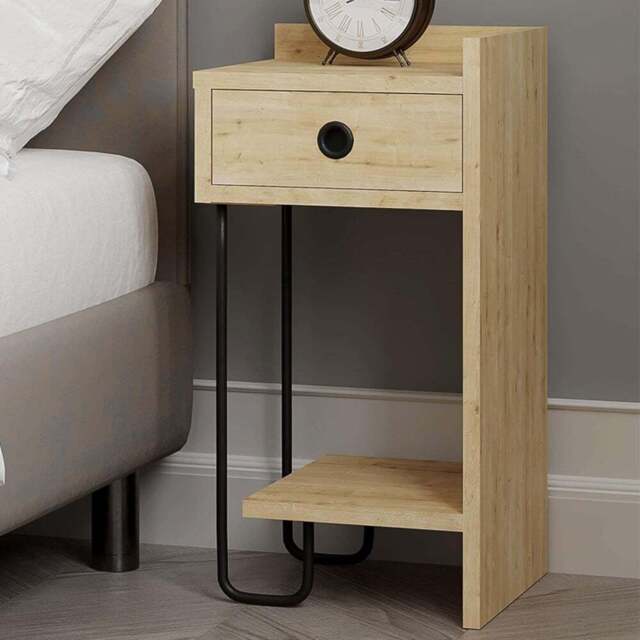 Decortie Sirius Single Drawer Single Shelf Oak Bedside Table - Cream - Wilko - image 1