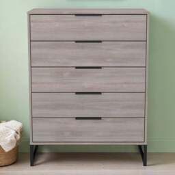 Crowndale Hong Kong 5 Drawer Grey Oak Chest of Drawers Ready Assembled - Wilko - thumbnail 1