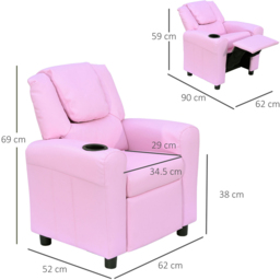 Portland Kids Single Seat Pink Sofa with Cup Holder - Size: 62 x 52 x 69cm - Wilko - thumbnail 7
