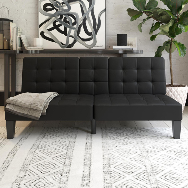 Dorel Adalynn Black Faux Leather Convertible Futon - Size: Single - Wilko - image 1