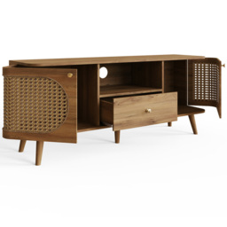 GFW Sorrel 2 Door Single Drawer Single Shelf Oak Rattan TV Unit - Size: 60.5 x 140 x 39cm - Wilko - thumbnail 4