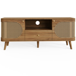 GFW Sorrel 2 Door Single Drawer Single Shelf Oak Rattan TV Unit - Size: 60.5 x 140 x 39cm - Wilko - thumbnail 5
