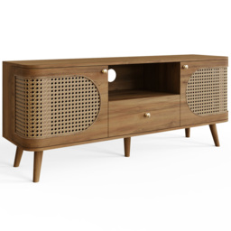 GFW Sorrel 2 Door Single Drawer Single Shelf Oak Rattan TV Unit - Size: 60.5 x 140 x 39cm - Wilko - thumbnail 3