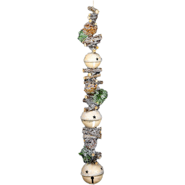 Shatchi Cream Jingle Bell Christmas Garland with Sticks Berries and Pinecones 90cm - Size: 90 x 18 x 8cm - Gold - Wilko - image 1