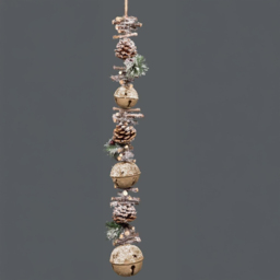 Shatchi Cream Jingle Bell Christmas Garland with Sticks Berries and Pinecones 90cm - Size: 90 x 18 x 8cm - Gold - Wilko - thumbnail 4