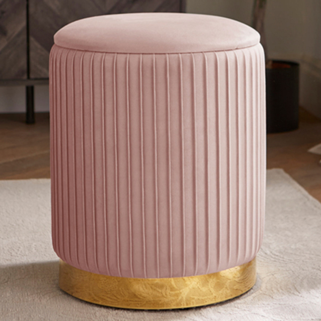 GFW Esme Blush Pink Pleated Storage Stool - Size: 45 x 38 x 38cm - Wilko - image 1