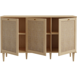 Florence Calasetta 3 Door Light Oak Rattan Sideboard - Size: 41 x 149 x 89cm - Multi - Furniture to Go - Wilko - thumbnail 5