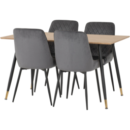 Seconique Hamilton Avery Oak Effect Velvet 4 Seater Dining Table Set Grey - Multi - Wilko - thumbnail 4