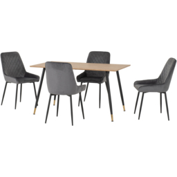 Seconique Hamilton Avery Oak Effect Velvet 4 Seater Dining Table Set Grey - Multi - Wilko - thumbnail 3