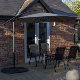 Samuel Alexander 4 Seater Glass Top Garden Dining Table with Grey Banana Parasol and Base 3m - Black - Wilko - thumbnail 1
