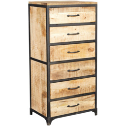 Brooklyn Carnaby 6 Drawer Industrial Tall Chest of Drawers - Brown - Wilko - thumbnail 3
