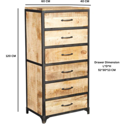 Brooklyn Carnaby 6 Drawer Industrial Tall Chest of Drawers - Brown - Wilko - thumbnail 6