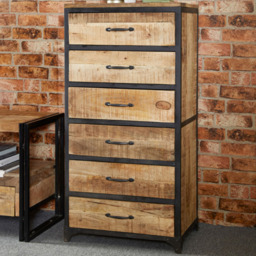 Brooklyn Carnaby 6 Drawer Industrial Tall Chest of Drawers - Brown - Wilko