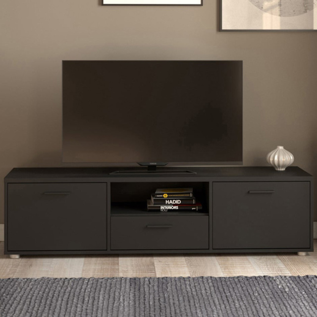 Furniture To Go Media 2 Door Single Drawer Black TV Unit - Size: 39.8 x 147.2 x 38.4cm - Wilko - image 1