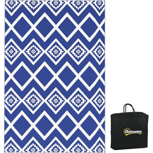 Outsunny Blue and White Reversible Outdoor Rug with Carry Bag 182 x 274cm - Size: 274 x 182 x 0.3cm - Wilko - image 1