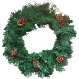 Premier Christmas Wreath with Festive Berry and Pinecones 50cm - Size: 50 x 50 x 50cm - Green - Wilko
