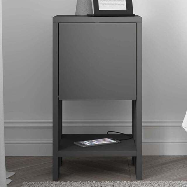 Decortie Ema Single Door Single Shelf Anthracite Grey Modern Bedside Table - Black - Wilko - image 1