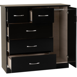 Seconique Nevada 5 Drawer Black Gloss Low Wardrobe - Size: Single Door, 5 Drawer - Wilko - thumbnail 5