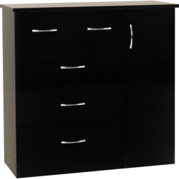 Seconique Nevada 5 Drawer Black Gloss Low Wardrobe - Size: Single Door, 5 Drawer - Wilko - thumbnail 3