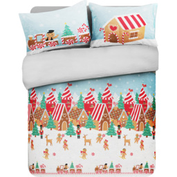 Velosso King Blue Gingerbread Town Duvet Set - Wilko - thumbnail 3