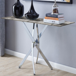 Furniturebox Tavalo Marble Effect Console Table with Silver Legs - Size: 40 x 120 x 78cm - Grey - Wilko - thumbnail 1