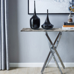 Furniturebox Tavalo Marble Effect Console Table with Silver Legs - Size: 40 x 120 x 78cm - Grey - Wilko - thumbnail 5