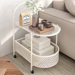 Costway Single Shelf White Bear Pattern Glass Coffee Table - Size: 60 x 40 x 76cm - Wilko