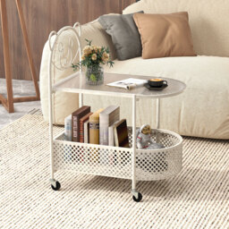 Costway Single Shelf White Bear Pattern Glass Coffee Table - Size: 60 x 40 x 76cm - Wilko - thumbnail 4
