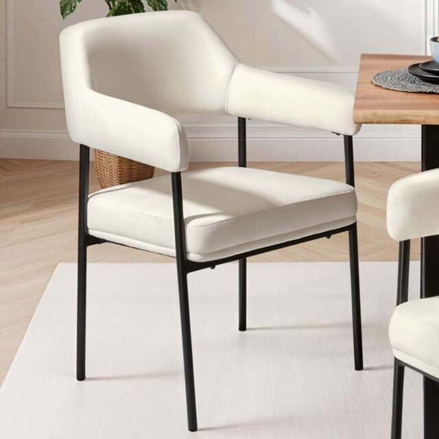 tectake Doe Set of 6 Velvet Armchair - Size: Single - White - Wilko - image 1