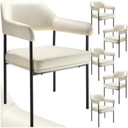 tectake Doe Set of 6 Velvet Armchair - Size: Single - White - Wilko - thumbnail 3