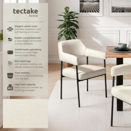 tectake Doe Set of 6 Velvet Armchair - Size: Single - White - Wilko - thumbnail 7