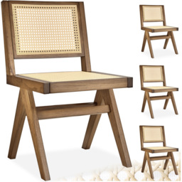 Tectake Lizzy Light Oak Rattan Backrest Accent Chair Set of 4 - Brown - Wilko - thumbnail 3