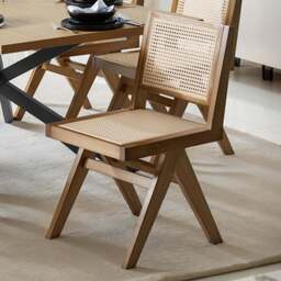 Tectake Lizzy Light Oak Rattan Backrest Accent Chair Set of 4 - Brown - Wilko
