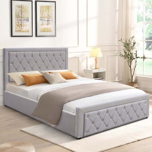 Kosy Koala Small Double Grey Velvet Tufted Gaslift Ottoman Bed with Mattress - Wilko - image 1