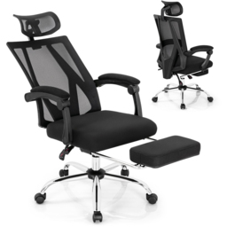 Costway Ergonomic Recliner Mesh Office Chair with Retractable Footrest - Size: 69 x 66 x 34cm - Black - Wilko - thumbnail 3