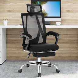Costway Ergonomic Recliner Mesh Office Chair with Retractable Footrest - Size: 69 x 66 x 34cm - Black - Wilko