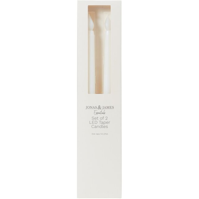 Jonas & James Set of 2 LED Taper Candles - White - Wilko - image 1