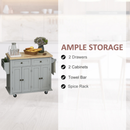 Portland Grey and Rubberwood Island Kitchen Storage Trolley - Size: 111 x 45 x 83cm - Wilko - thumbnail 5