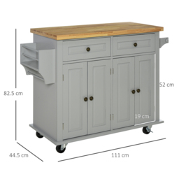 Portland Grey and Rubberwood Island Kitchen Storage Trolley - Size: 111 x 45 x 83cm - Wilko - thumbnail 4