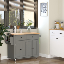 Portland Grey and Rubberwood Island Kitchen Storage Trolley - Size: 111 x 45 x 83cm - Wilko - thumbnail 3