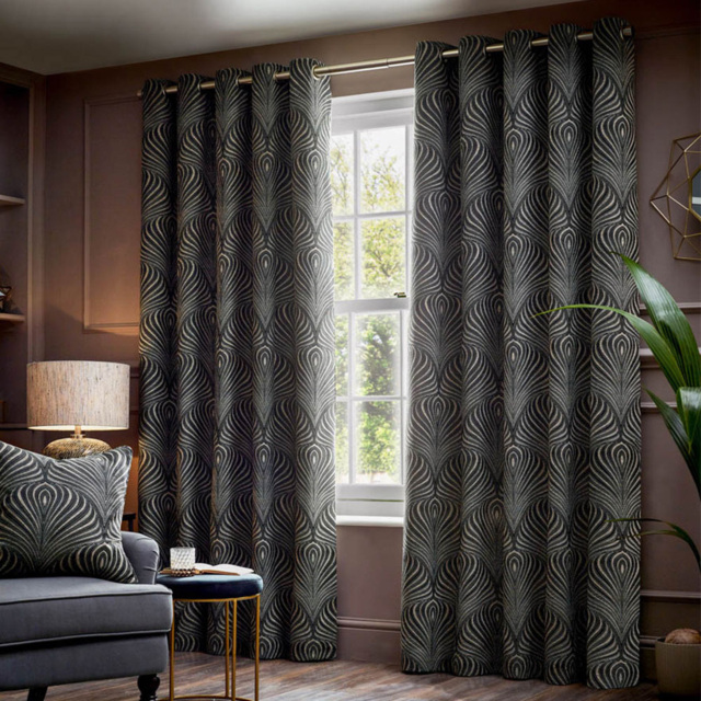 Paoletti Gatsby Black Jacquard Eyelet Curtain 117 x 183cm - Size: W 183 x D 117cm - Wilko - image 1