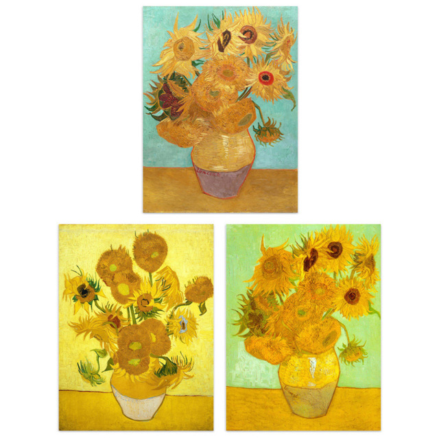 Artery8 Vincent Van Gogh Sunflower Painting Wall Art Print 30 x 41cm 3 Pack - Size: 40.5 x 30.5 x 0.3cm - Yellow - Wilko - image 1