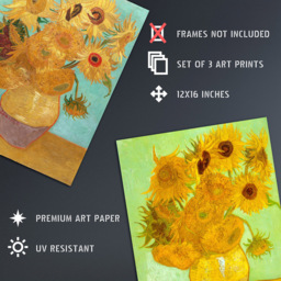 Artery8 Vincent Van Gogh Sunflower Painting Wall Art Print 30 x 41cm 3 Pack - Size: 40.5 x 30.5 x 0.3cm - Yellow - Wilko - thumbnail 5