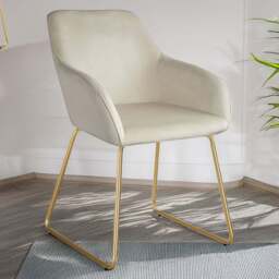tectake Jeane Set of 4 Cream and Gold Velvet Look Dining Chair - Wilko
