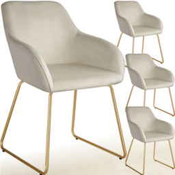 tectake Jeane Set of 4 Cream and Gold Velvet Look Dining Chair - Wilko - thumbnail 3