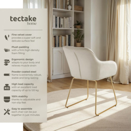 tectake Jeane Set of 4 Cream and Gold Velvet Look Dining Chair - Wilko - thumbnail 4